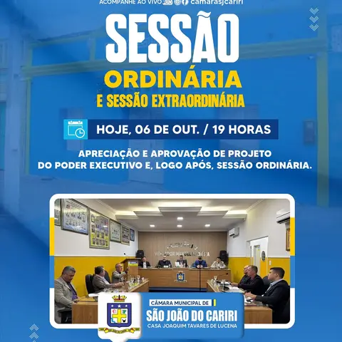 🏛️ É HOJE! Nesta terça-feira, 6 de outubro, a Câmara Municipal de São João do Cariri r...