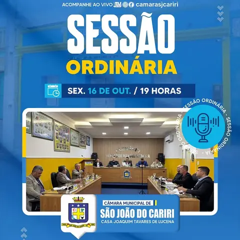 📢 SESSÃO ORDINÁRIA NESTA SEXTA-FEIRA (16)!
