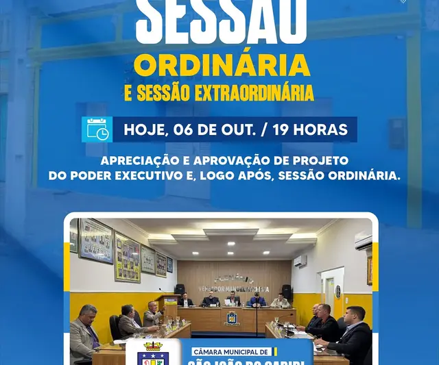 Câmara de São João do Cariri realiza Sessão Extraordinária e Ordinária nesta terça