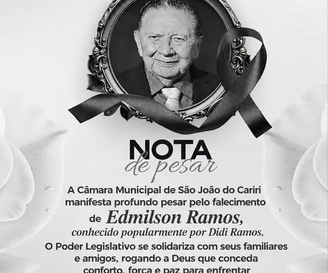 Câmara de São João do Cariri lamenta falecimento de Didi Ramos