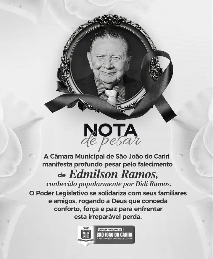 Câmara de São João do Cariri lamenta falecimento de Didi Ramos
