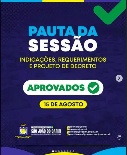 Aprovados Projetos e Indicações na Sessão de 15 de Agosto em São João do Cariri