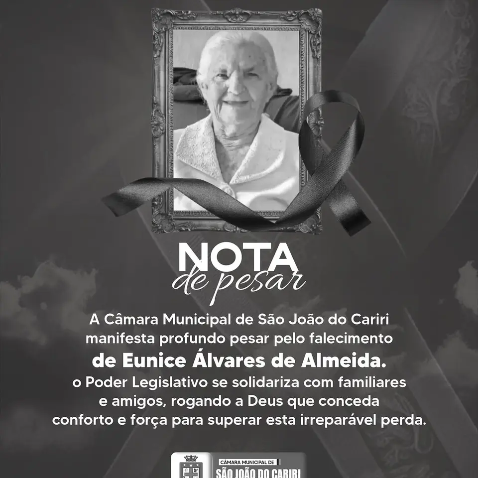 Câmara de São João do Cariri lamenta falecimento de Eunice Álvares de Almeida