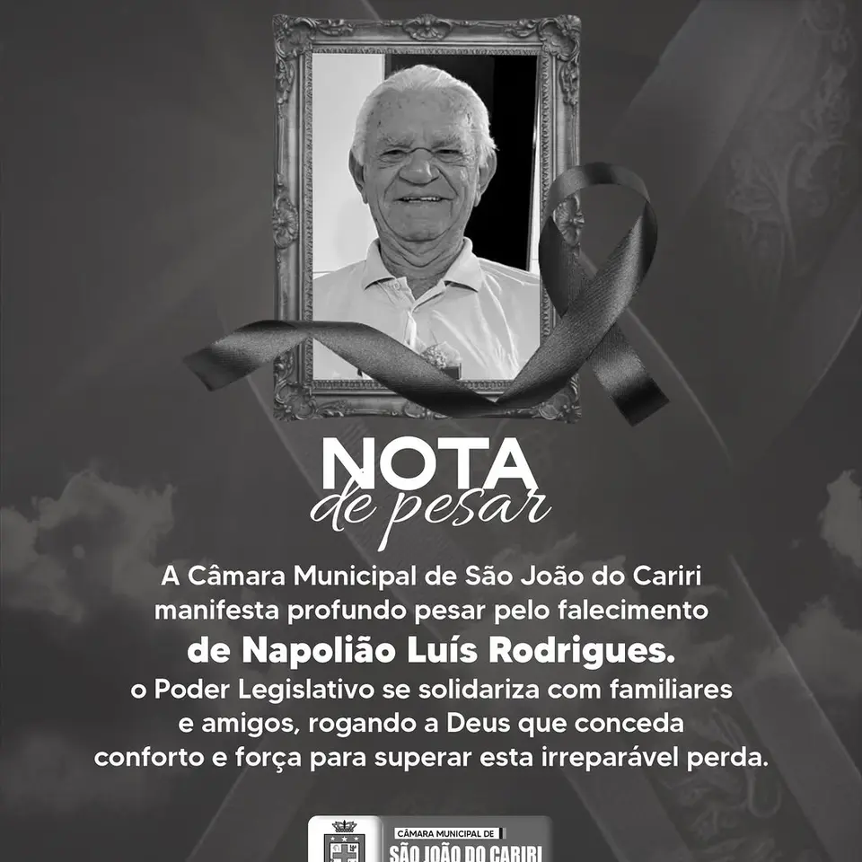 Câmara de São João do Cariri manifesta pesar por falecimento de Napolião Luís Rodrigues