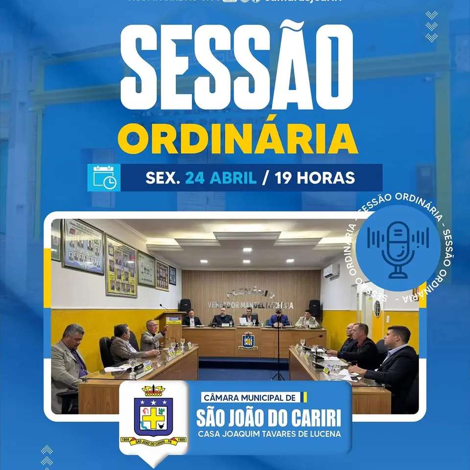Câmara de São João do Cariri realiza 5ª Sessão Ordinária nesta sexta-feira