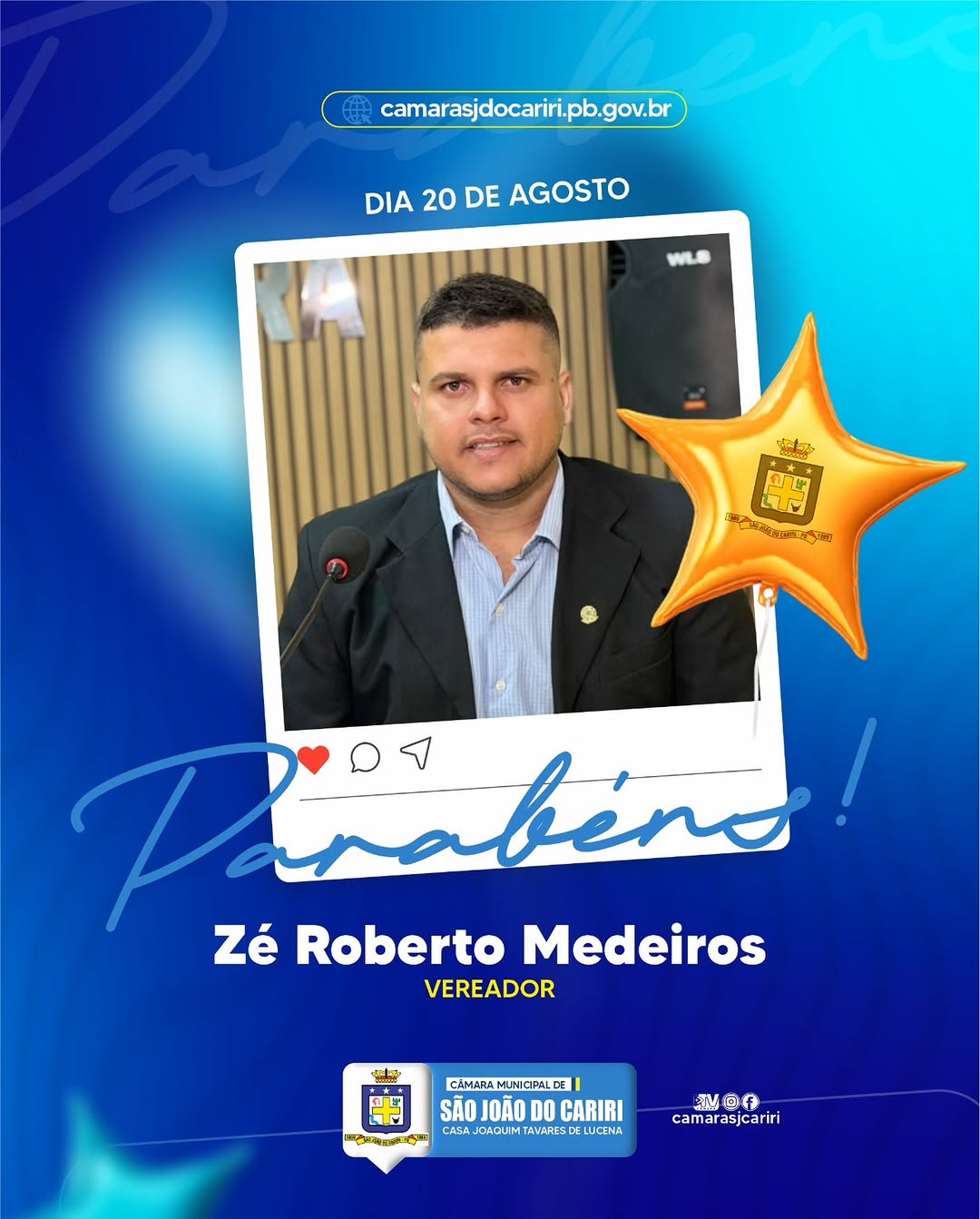 🎂 A Câmara Municipal de São João do Cariri através do presidente Alberto Gaudêncio, de...