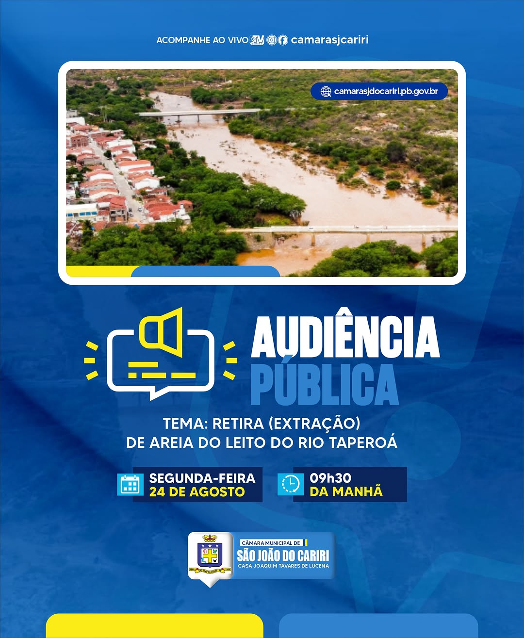📢 AUDIÊNCIA PÚBLICA PARA TRATAR SOBRE A EXTRAÇÃO DE AREIA DO LEITO DO RIO TAPEROÁ