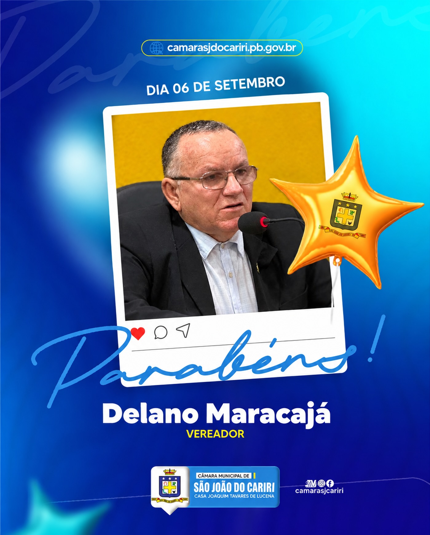 🎂 A Câmara Municipal de São João do Cariri através do presidente Alberto Gaudêncio, de...